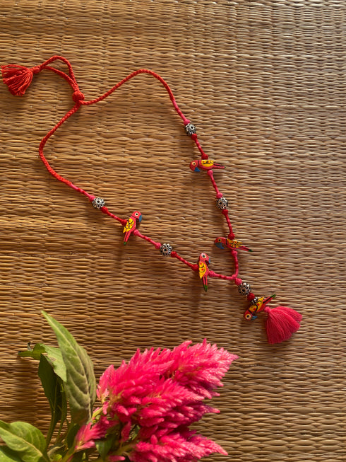 Pink Red Patwa Sleek Thread Necklace
