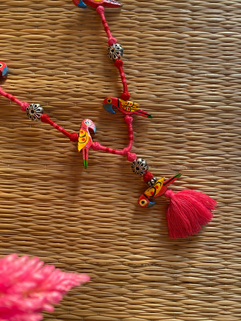 Pink Red Patwa Sleek Thread Necklace