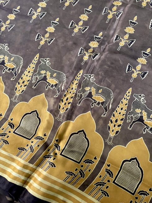 Champagne Gold Modal Silk Ajrakh Saree