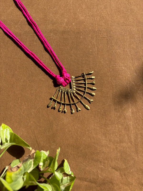 Pink Tribal Tikon Long Dhokra Necklace