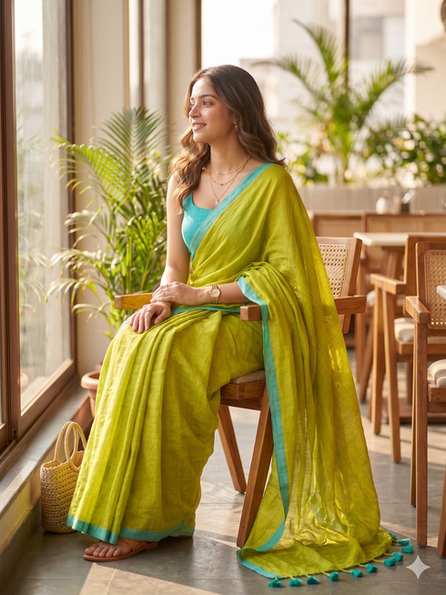 Contrast Border Mul Cotton Saree