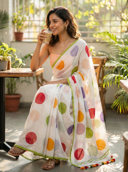 Polka Mul Cotton Saree