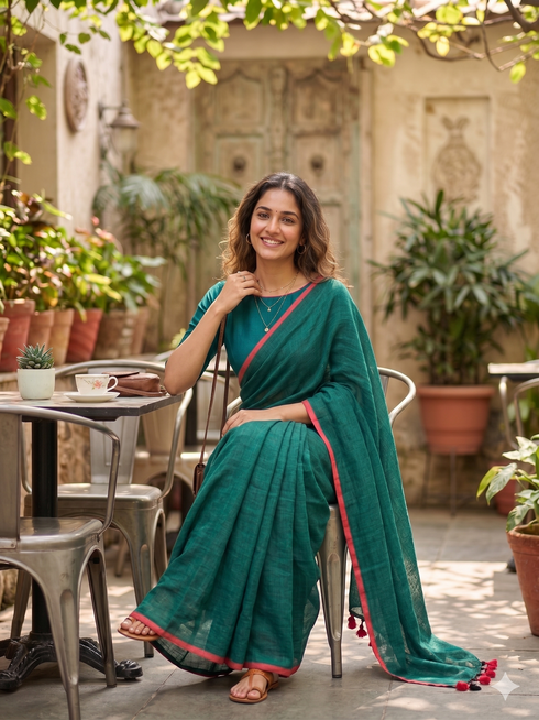 Contrast Border Mul Cotton Saree