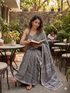 Smoky Grey Bhujodi Handloom Mull Cotton Saree