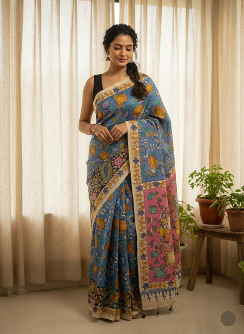 Vault-15-Raas Srikalahasti Pure Silk Kalamkari Saree