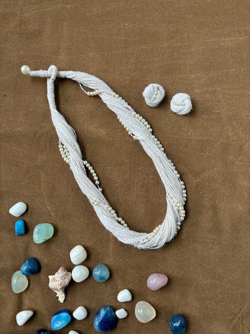 White Sand Pearl Jute Necklace