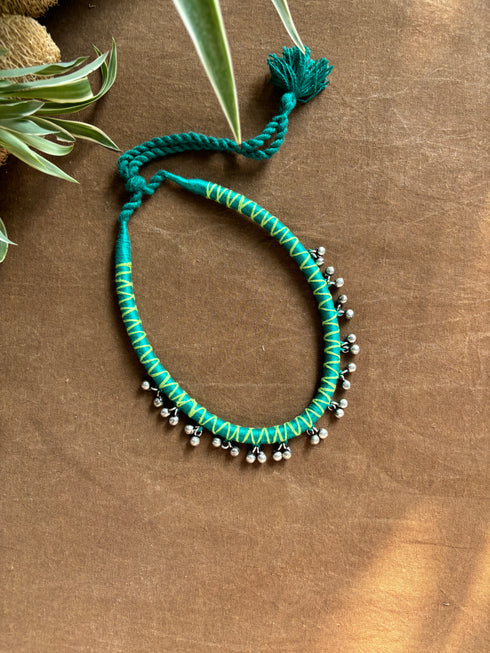 Rangila Ras | Green Patwa Ghungroo Thread Necklace