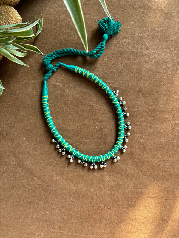 Rangila Ras | Green Patwa Ghungroo Thread Necklace