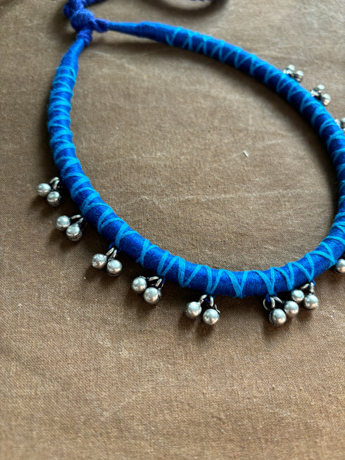 Neela Raag | Blue Patwa Ghungroo Thread Necklace