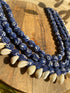 Indigo white Cloth Pearl Kaudi Necklace 3 Layer