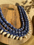 Indigo white Cloth Pearl Kaudi Necklace 3 Layer