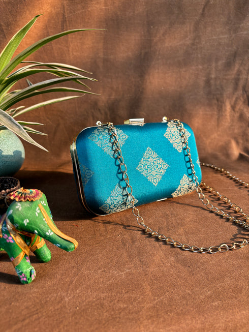 Sea Green Banarasi Party Purse with Sling
