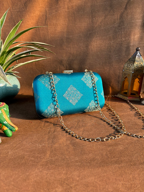 Sea Green Banarasi Party Purse with Sling