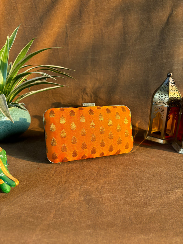Orange Banarasi Party Purse with Sling