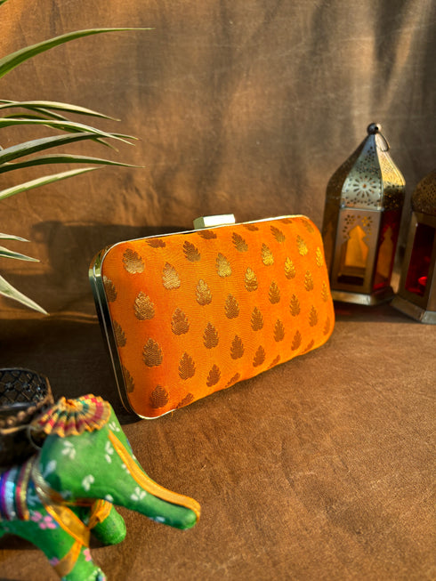 Orange Banarasi Party Purse with Sling