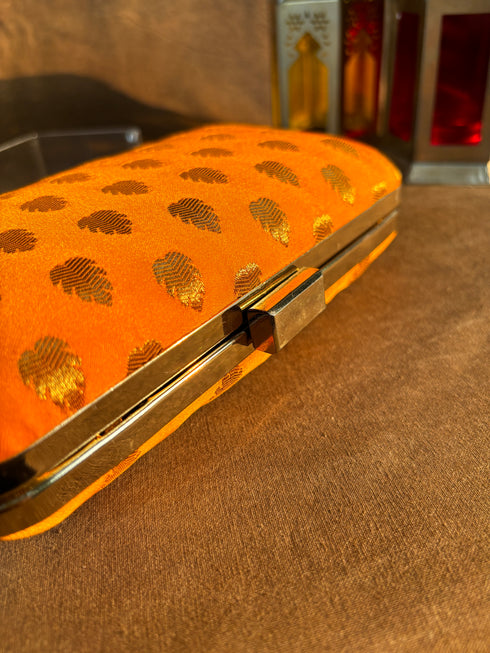 Orange Banarasi Party Purse with Sling