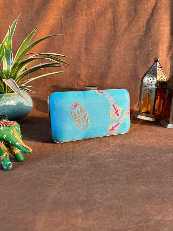 Blue Banarasi Party Purse with Sling