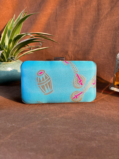 Blue Banarasi Party Purse with Sling