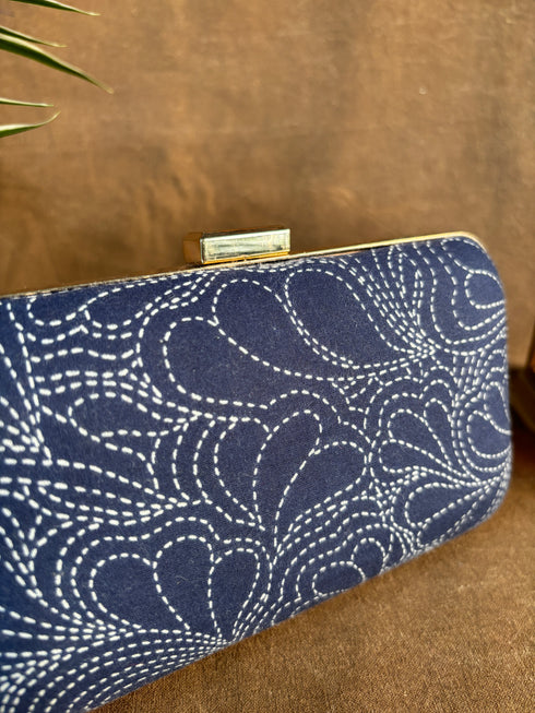 Denim Blue Banarasi Party Purse with Sling