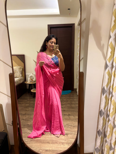 Pink Golden Zari Mul Cotton Saree