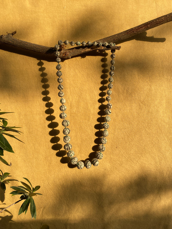 Beige Green Kantha Ball Fabric Necklace