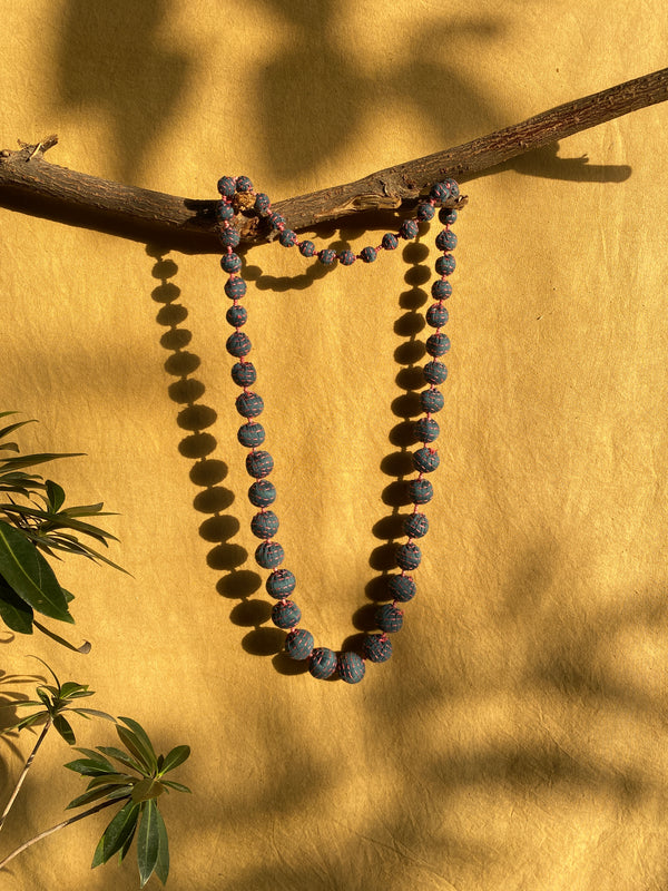 Teal Kantha Ball Long Necklace