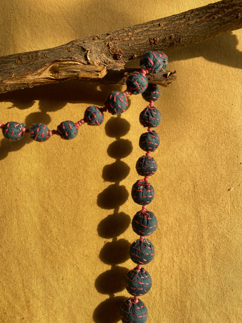 Teal Kantha Ball Long Necklace