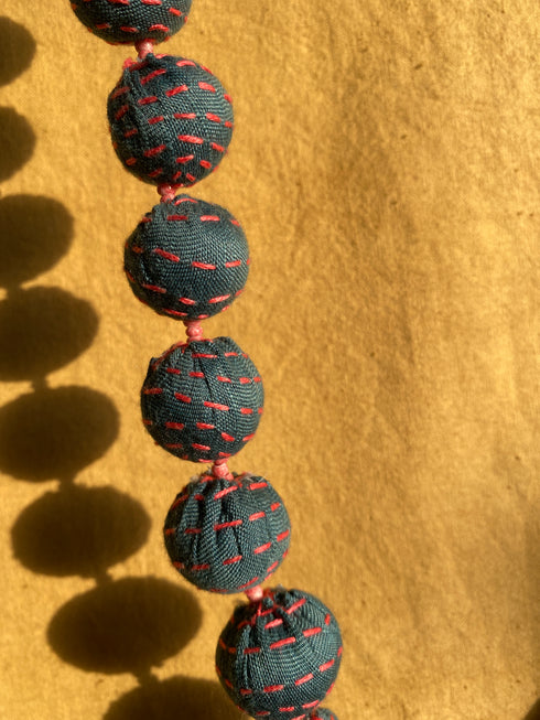 Teal Kantha Ball Long Necklace
