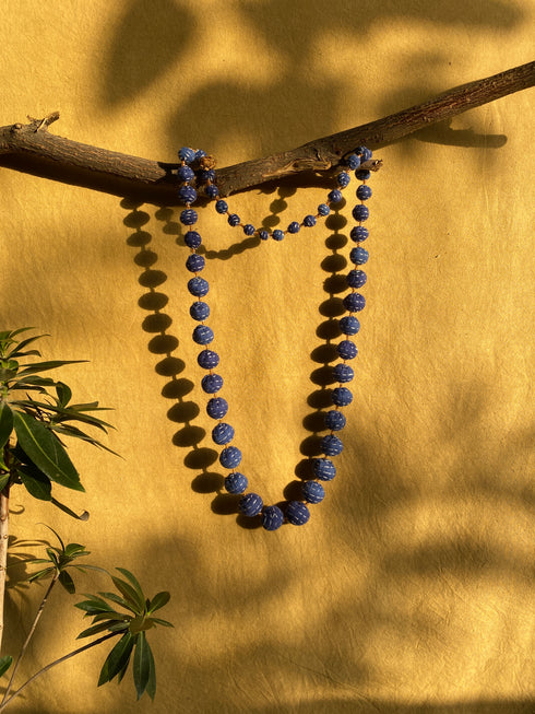 Indigo Blue Kantha Ball Long Necklace