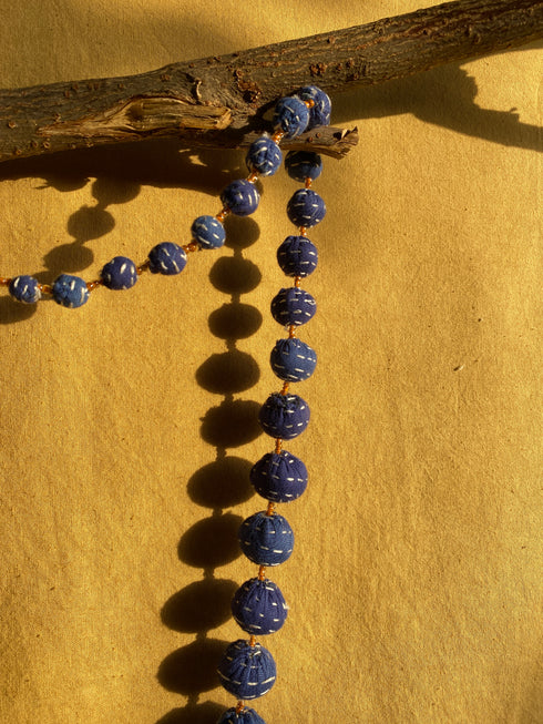 Indigo Blue Kantha Ball Long Necklace