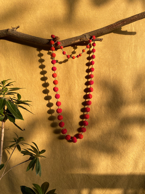 Red Yellow Kantha Ball Long Necklace