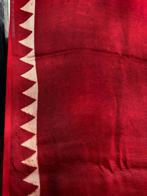 Black Bindi Red Modal Silk Ajrakh Saree