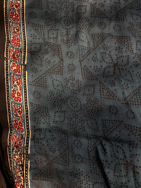 Nila Vana Tarang Modal Silk Ajrakh Saree