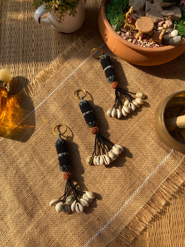 Night Sky Seashell Beaded Keychain- 1 pc