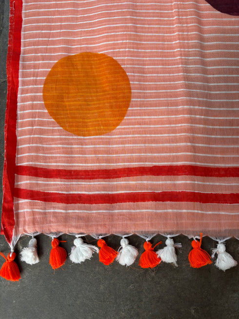 Peach Polka Mul Cotton Saree