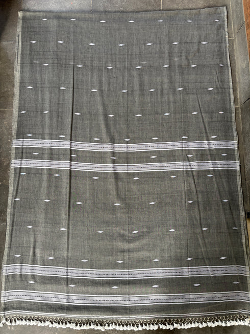 Smoky Grey Bhujodi Handloom Mull Cotton Saree