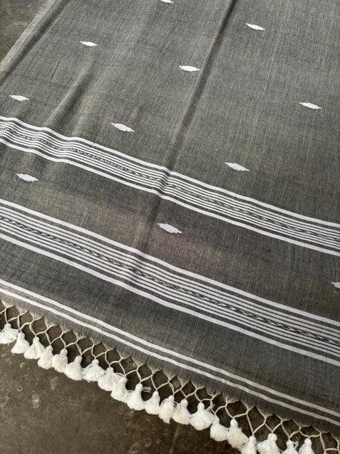 Smoky Grey Bhujodi Handloom Mull Cotton Saree