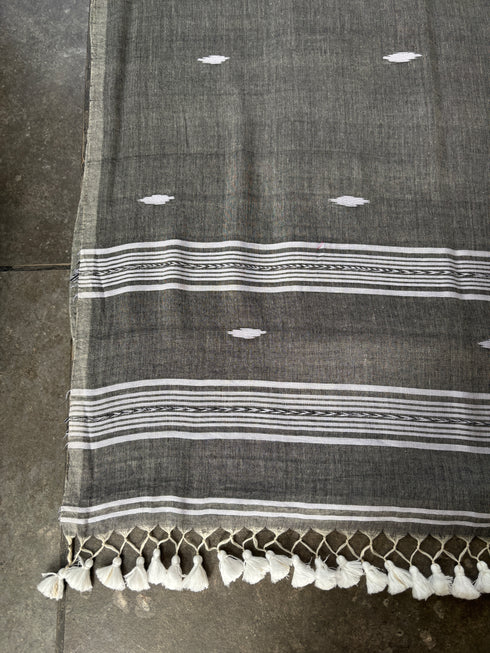 Smoky Grey Bhujodi Handloom Mull Cotton Saree