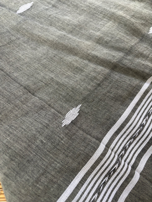 Smoky Grey Bhujodi Handloom Mull Cotton Saree