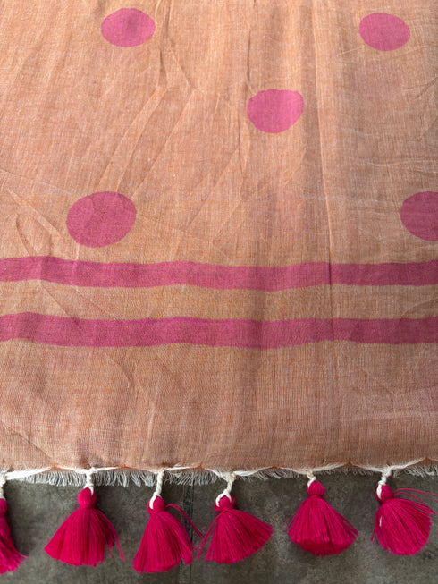 Rose Blush Polka Handloom Mul Cotton Saree