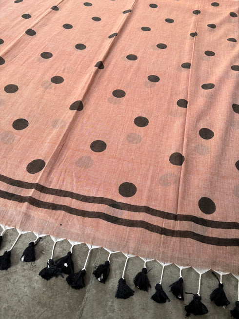 Mocha Polka Handloom Mull Cotton Saree