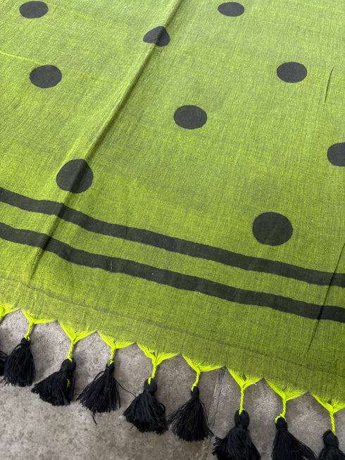 Olive Noir Polka Handloom Mull Cotton Saree