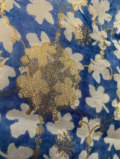 Flower Indigo Bagh Print Banarasi Saree