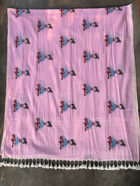Phool Pari Pink Mul Cotton Saree