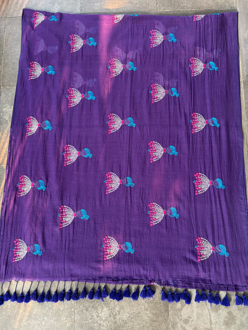 Phool Pari Purple Mul Cotton Saree