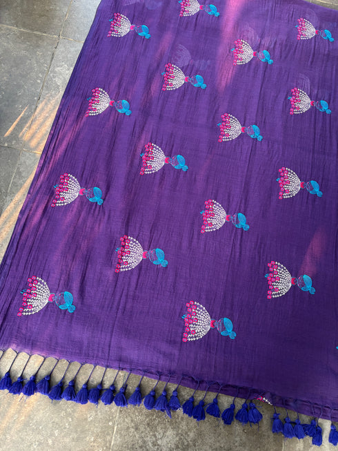 Phool Pari Purple Mul Cotton Saree
