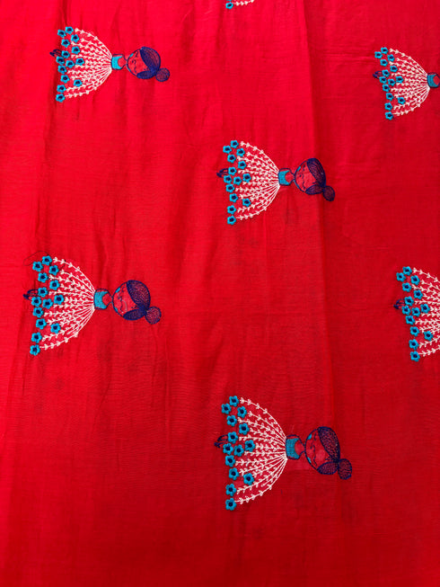 Phool Pari Red Mul Cotton Saree