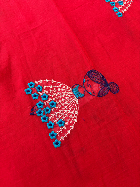 Phool Pari Red Mul Cotton Saree