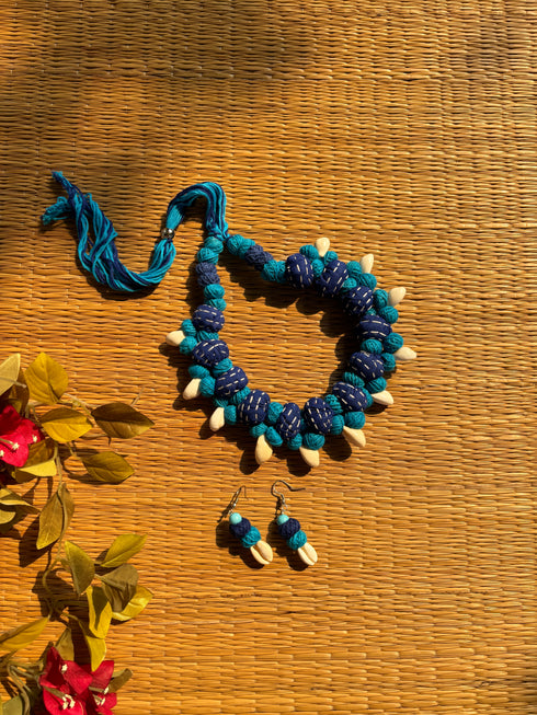 Blue Kantha Balls Necklace