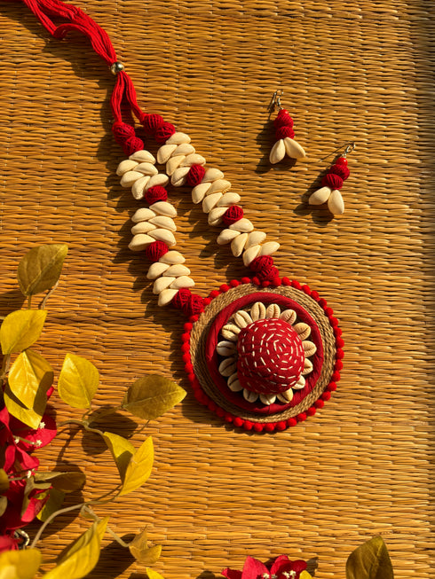 Red Flower Kantha Necklace